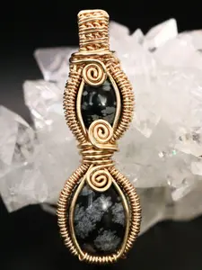 Gold Wire Wrapped Snowflake Obsidian Crystal Necklace Pendant