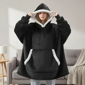 Hooded Wearable Blanket, 1 Count  Casual Soft Comfortable Thickened Long Sleeve Hooded Blanket with Pocket, Warm Blanket for Home Office Camping, Cozy Hooded Blanket