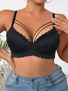Women's Plus Size Lace Push-Up Bra, Full Coverage Underwire Supportive Natural Lift, side sculpting Slimming Adjustable Straps, Breathable Comfort, Daily Wear