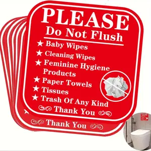 Do Not Flush Sign, 6 Pieces Per Pack, No Flushing Instructions, Keep Away From Toilet Paper Only, Bathroom Warning Label