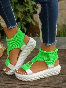 2026 Summer New Candy Color Women's Platform Sandals, Chunky Heel Casual Shoes, Thick Sole, Large Size, PU Leather, Rubber Sole, Sexy Style