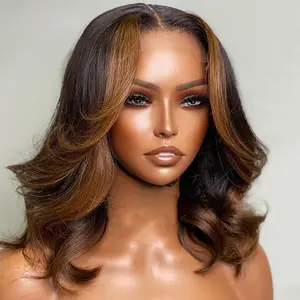 Blonde Highlight 1B/30 Short Bob Lace Front Wig Body Wave Blonde Highlight 180 Density Human Hair Human Hair 13x4 Lace Front Short Blank and Blonde Highlight Bob Wig For Women