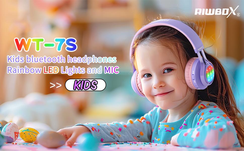 WT-7S Kids Bluetooth Headphones Light Up, Foldable Stero Wireless Headset,with Microphone and Volume Control,Comfortable and Durable,for PC/Tablet/TV/Travel(Purple)