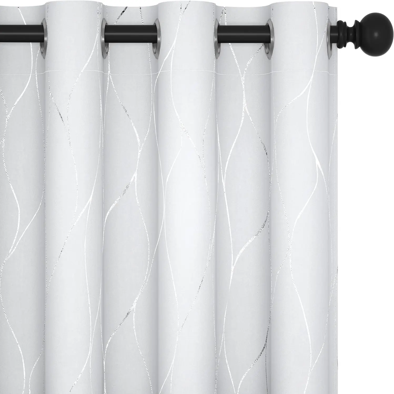 Deconovo Blackout Curtains (2 Panels, Silver|Gold Wave Print) - Thermal Insulated, Soundproof Room Home Decor Drapes for Living Room, Bedroom & Office Deconovo Blackout Curtains (2 Panels, Silver|Gold Wave Print) - Thermal Insulated, Soundproof Room Home Decor Drapes for Living Room, Bedroom & Office