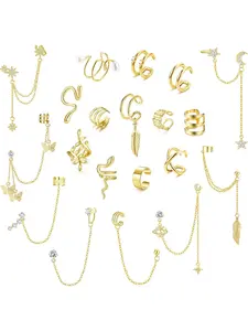 20pcs Ear Cuff Earrings for Women, Non-Piercing Cuff Chain Earrings, Dangle Earrings Set, Adjustable Helix Cartilage Cuff Wrap, Casual Copper Stud Earrings, Ear Studs