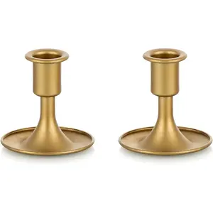 Candlestick Holders Taper Candle Holders, Gold Candle Stick Candle Holder for Table Centerpiece, Wedding Reception, Festive Christmas Mantel Decoration or Home Decor, Set of 2