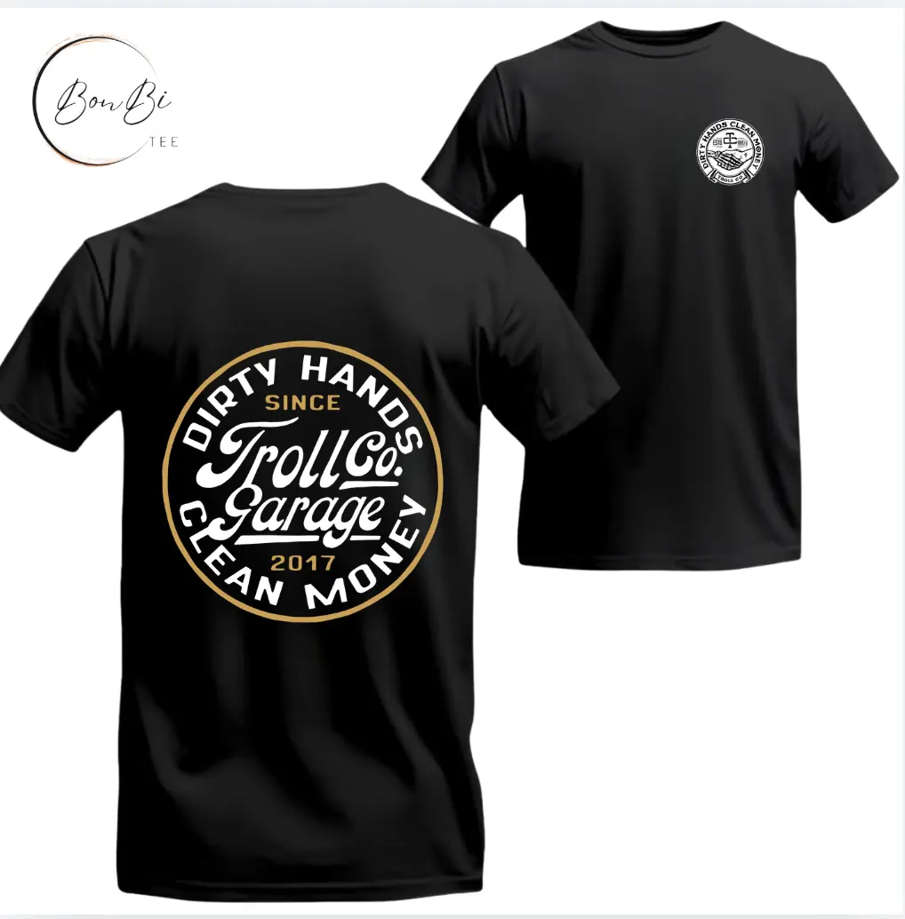 Garage Life T-Shirt or Hoodie – Dirty Hands Clean Money Graphic for Blue Collar Workers, Bold Workwear for Mechanics & Tradesmen, Comfortable Shop Life Apparel for Men