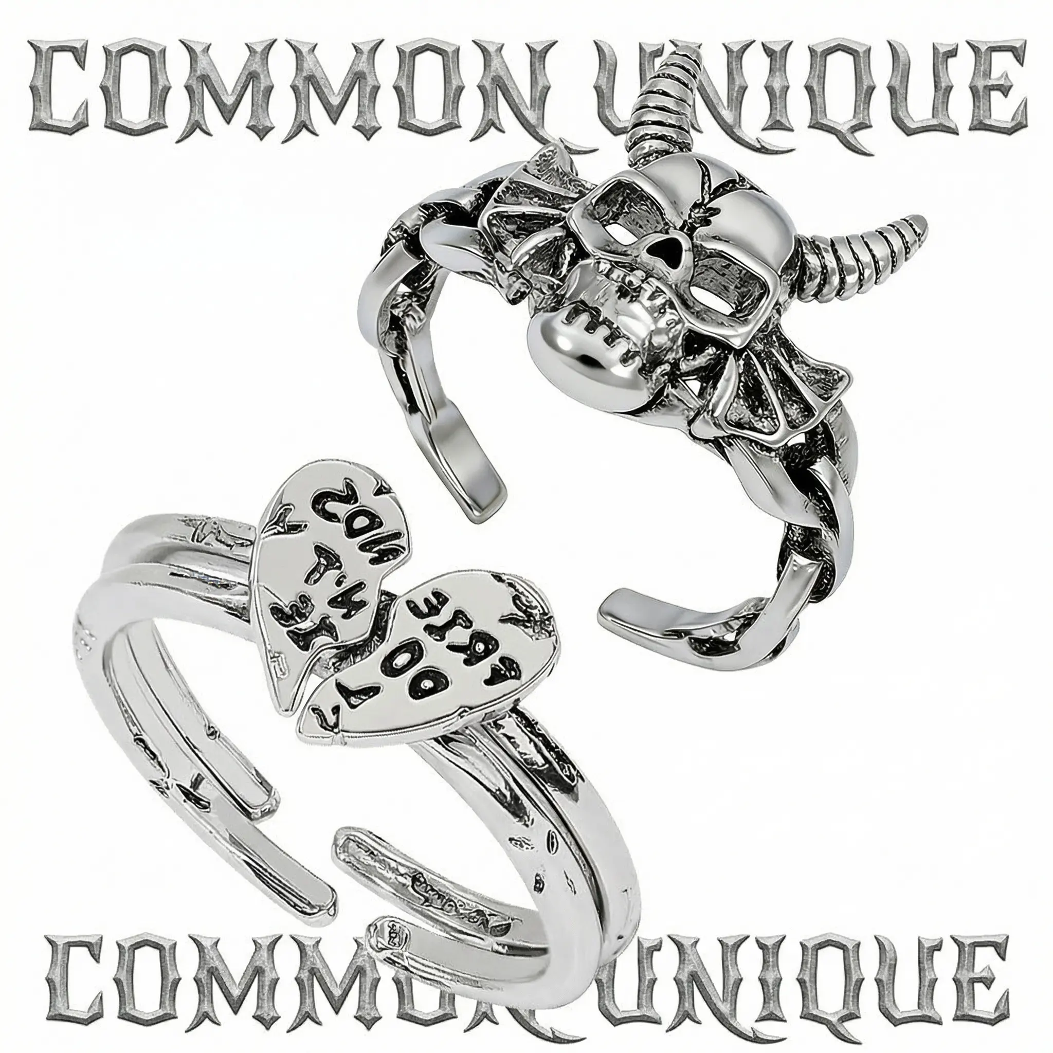 [New]Antique Finish Interlocking Heart Ring with Vintage Demon Ring ...