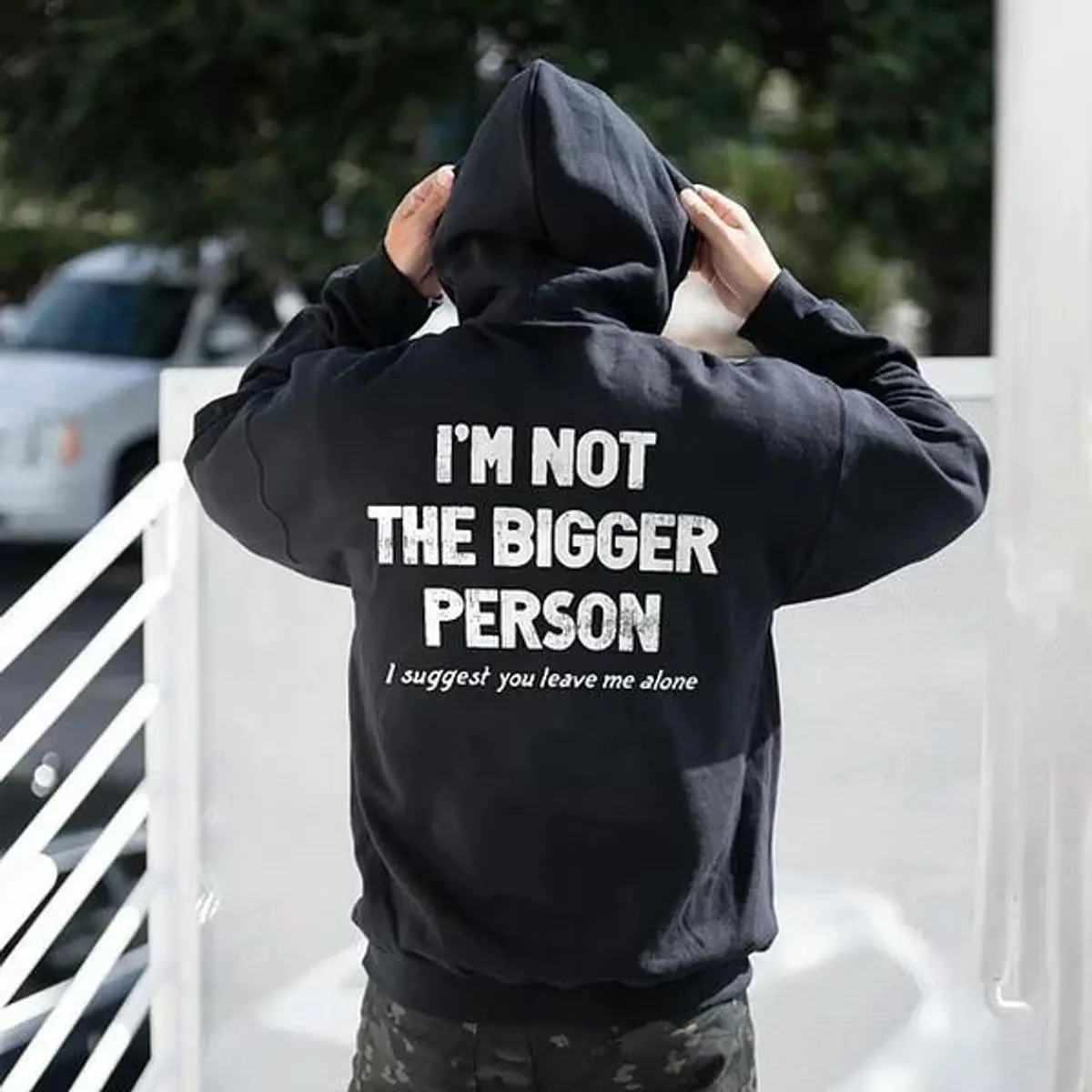 I'm Not The Bigger Person Hoodie, Sarcastic Warning Attitude Streetwear, Edgy Introvert Statement Pullover, Dark Humor Graphic Casual Wear, Unisex Sweater Pullover Tee