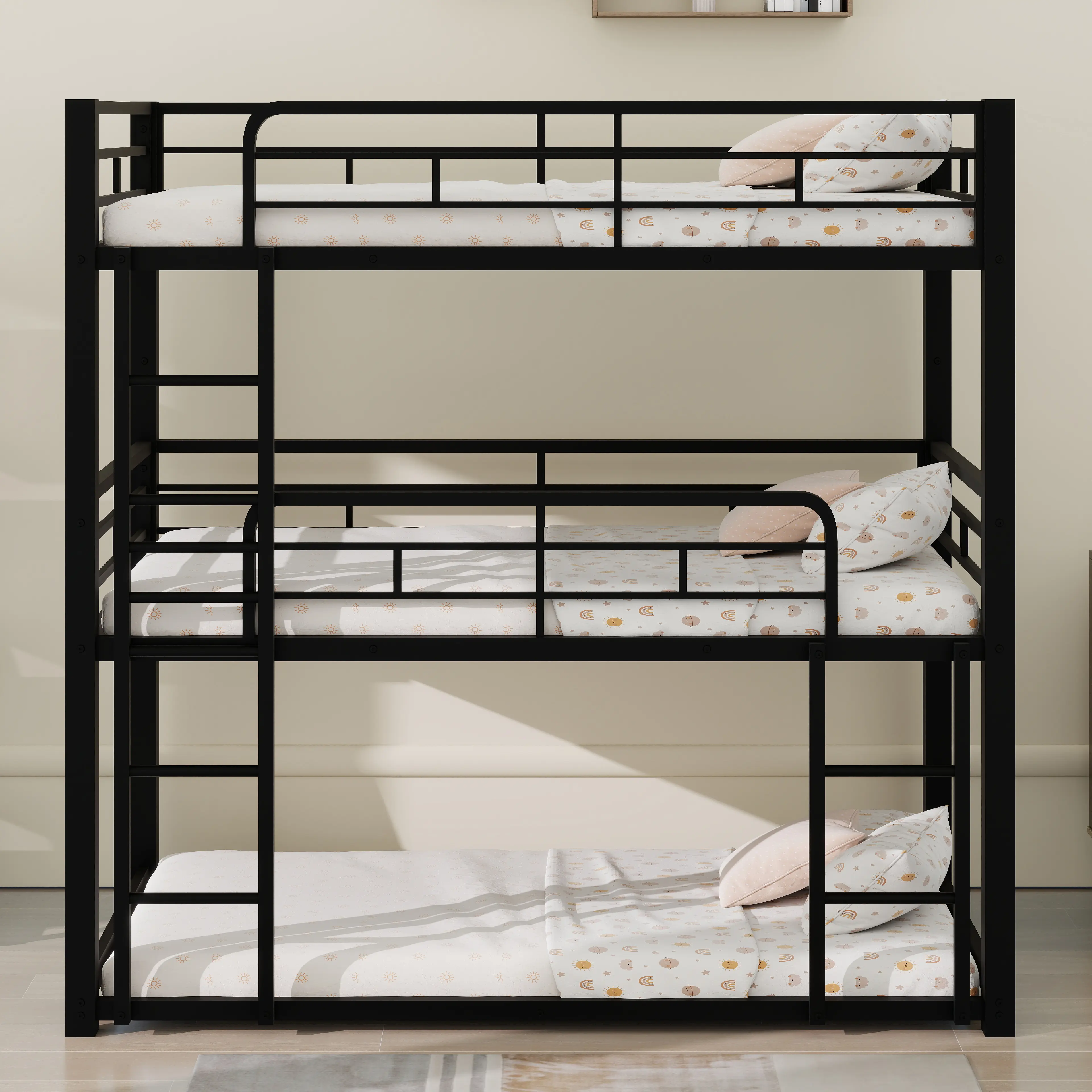 Space-Saver Triple Twin Bunk Bed in Matte Black