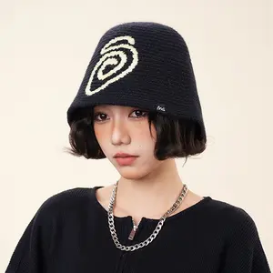 Knitted Fisherman Hat, Fashion Spiral Pattern Bucket Cap, Women Street Style Daily Wear, Multiple Colors Available