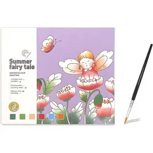 Fairy Tale Watercolor Painting Book, 20 Pages Art Practice Pad, Portable Watercolor Paper Book with Brush
