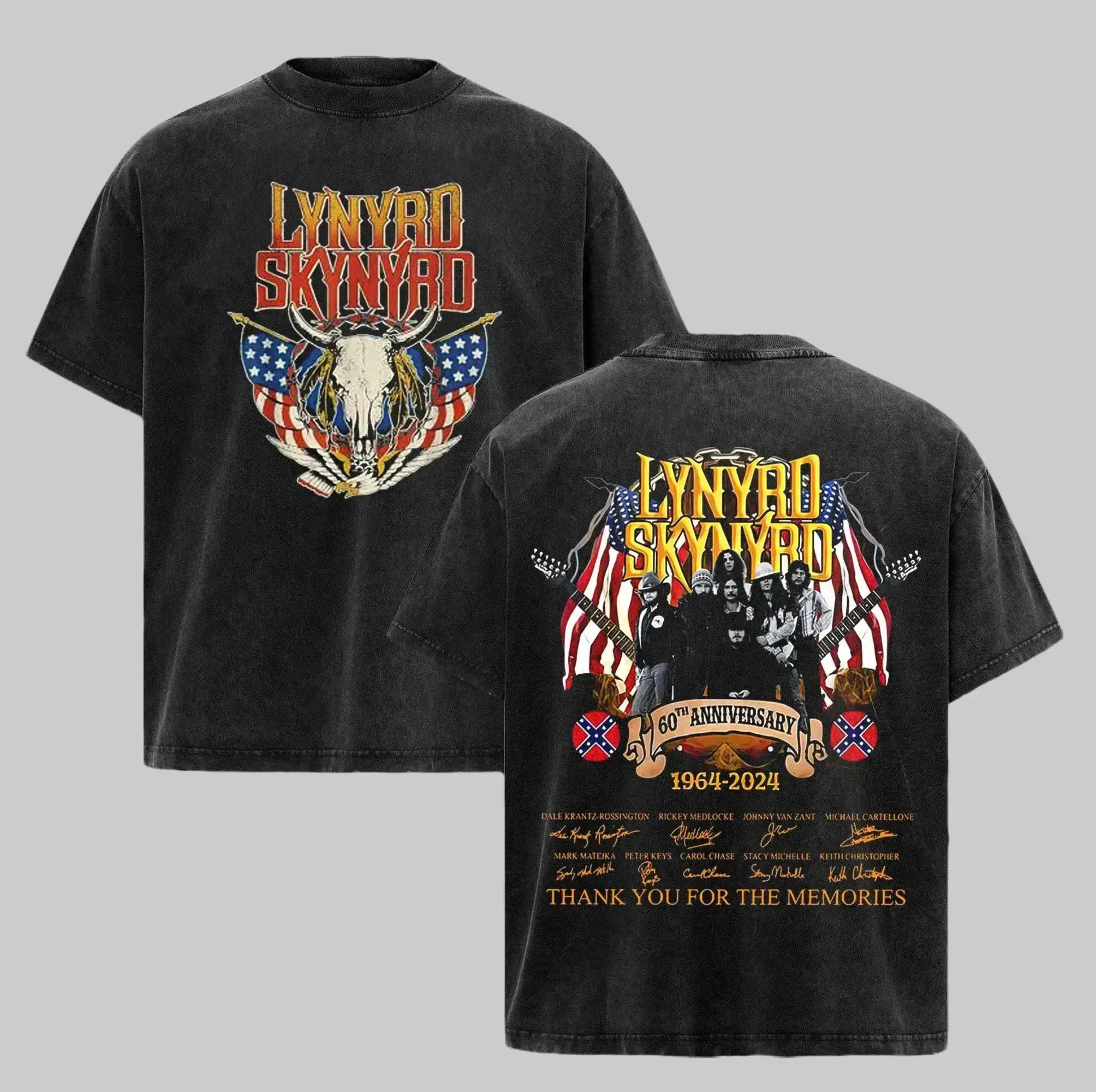 Lynyrd Skynyrd Men's Americana Steer Skull Graphic T-Shirt, Premium Washed Cotton, Casual Short Sleeve Round Neck Rock Band Merch, Tops, Shortsleeve, Menswear, Stylish