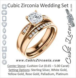 CZ Wedding Set, featuring The Ximena engagement ring (Customizable Cathedral-Set Cushion Cut 7-stone Design)