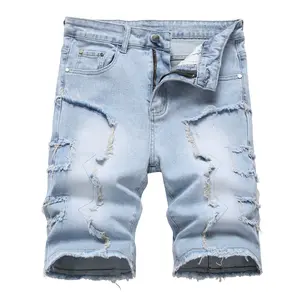 JUNBAOSS Men's Slim Fit Stretch Denim Shorts - Ripped Skinny Jean Shorts for Menswear, Casual & Streetwear, with Straight Comfort Flex Waist, Cotton Fabric, Plain Design, Personalized Pockets & Zipper