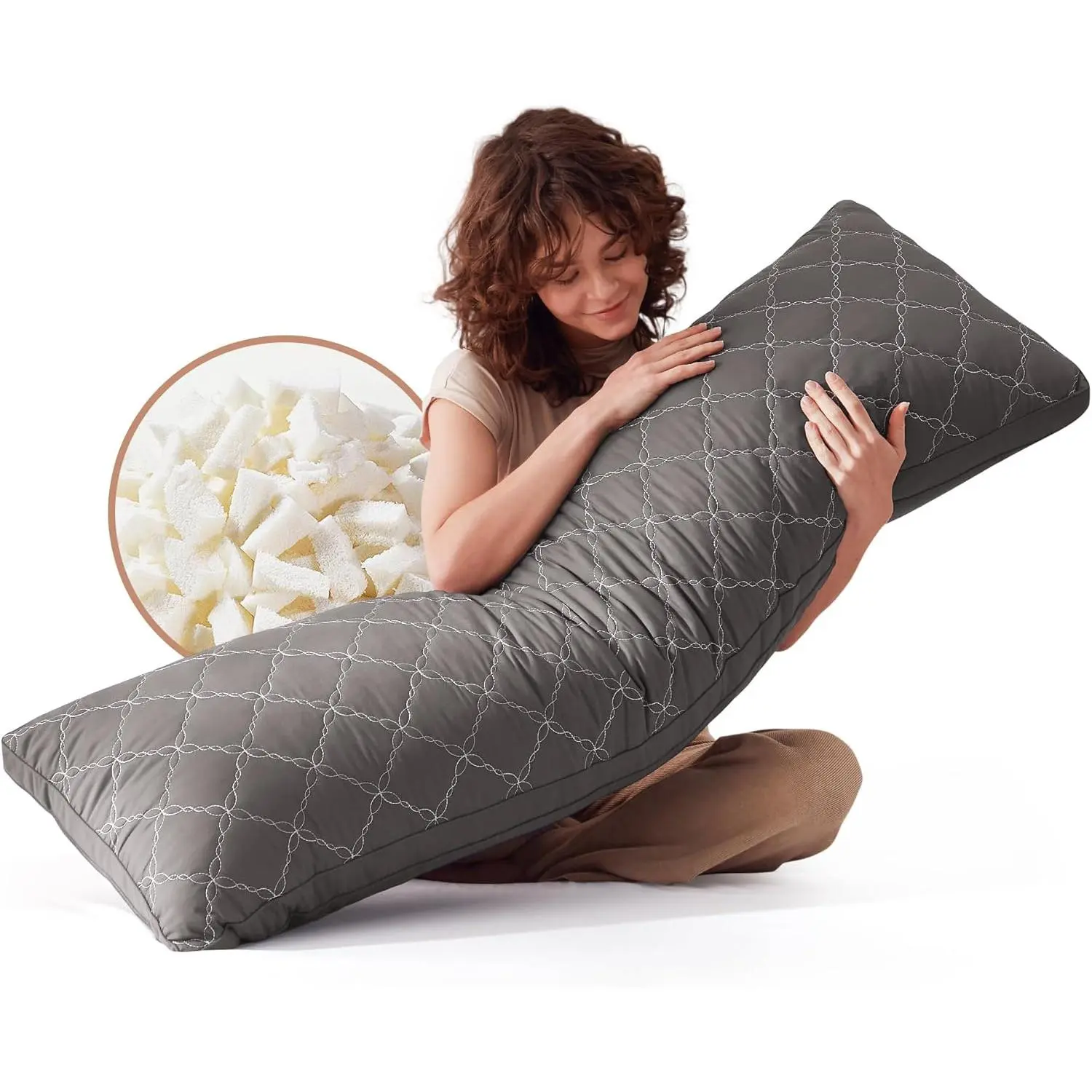 Memory Foam Body Pillow for Adults, Ultra-Soft Full Body Pillow with Diamond Quilted Cover, Support for Side Sleepers - Machine Washable, 20x54 Inch, Dark Gray