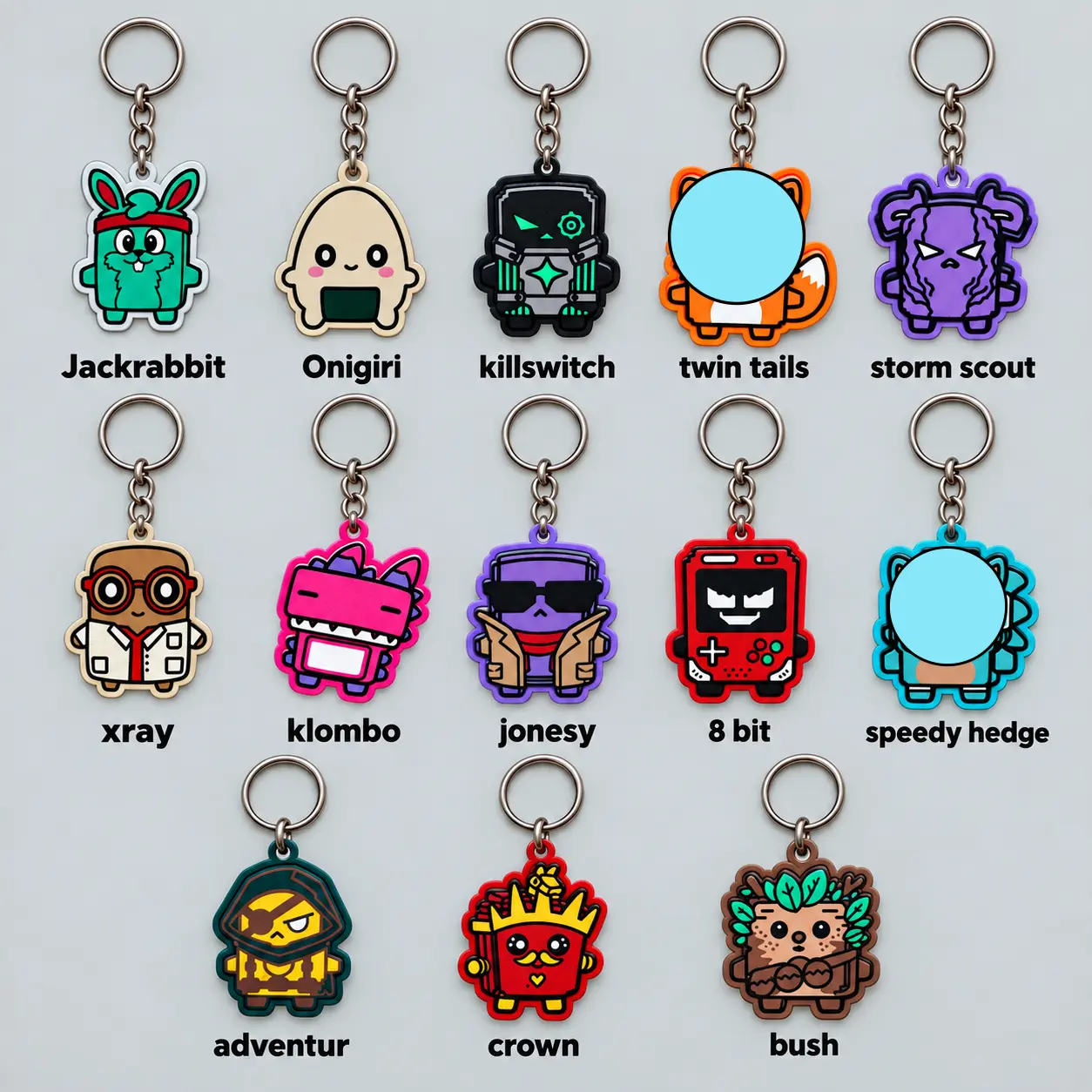 Gaming Mascots Collectible Keychain - 3D Printed PLA Plastic, 2" Tall, Flat 2D Design, Modern Collectible Keychains for Carrying Keys