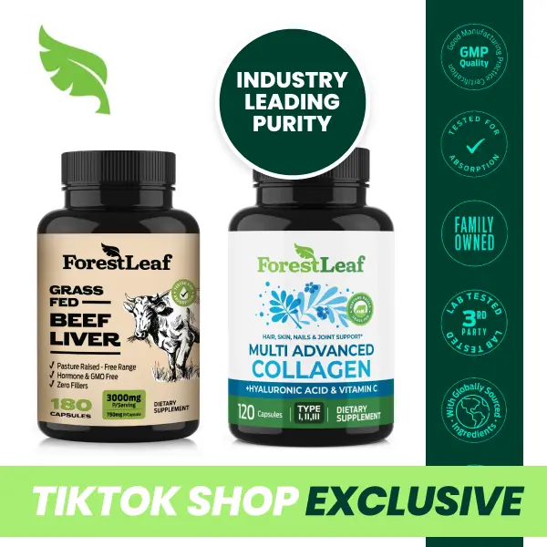 ForestLeaf Inside-Out Wellness Bundle – Grass-Fed Beef Liver 3000mg & Multi Collagen with Hyaluronic Acid & Vitamin C Capsules ForestLeaf Inside-Out Wellness Bundle – Grass-Fed Beef Liver 3000mg & Multi Collagen with Hyaluronic Acid & Vitamin C Capsules