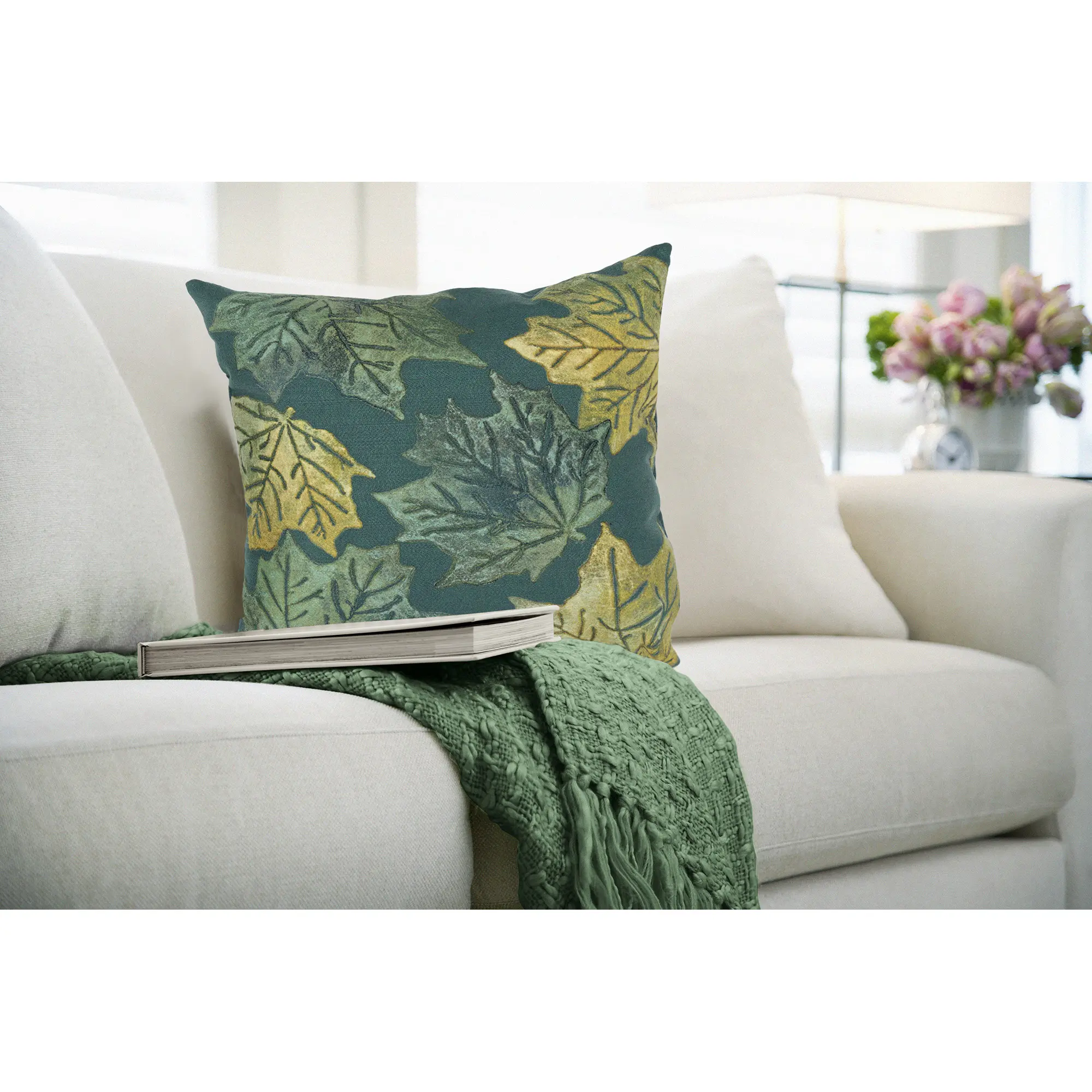 Lush Decor VISIONS IV Indoor/Outdoor Handmade Pillow - Transitional Botanical Nature Colorful  (Leaf Toss), Cushions For Outdoor Furniture, Outdoor Cushion Covers