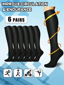 6 pairs of men's and women's compression socks wide calf elastic socks men's and women's booster socks for circulation, running, nurses, pregnant women Support for blood circulation Various colour patterns available, Compression Athletic Socks