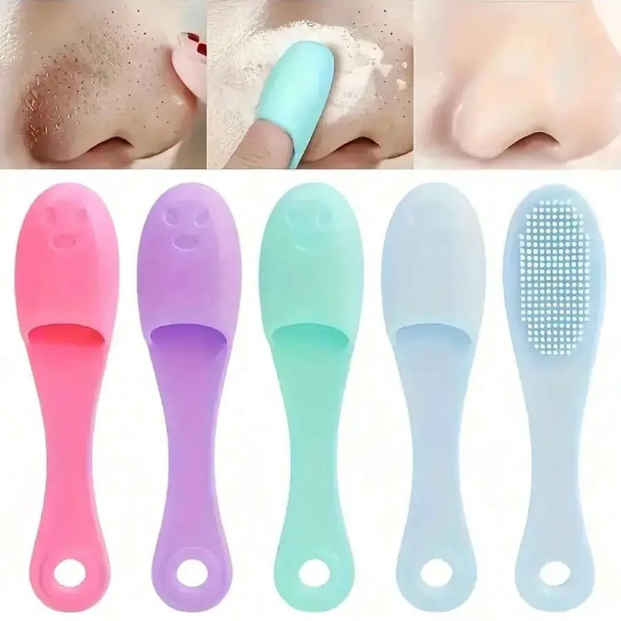 2pcs Random Color Soft Silicone Nose Brush, Finger Shaped Design, Ideal for Deep Cleansing & Blackhead Removal, Gentle Facial Care Tool, Face Scrubber Tool, Facial Cleaning Tool, Facial Pore Cleaner, Beauty Tool
