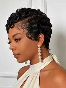 Short Human Hair 13x4 Lace Front Curly Pixie Cut Kinky Curly Wig Pre Plucked for Women