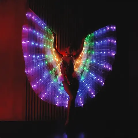 MICRENCY Glowing Wings - Colorful LED Fairy Wings Accessory for Girls, 240 Lights, ABS-PVC Sticks, Women's Belly Dance Costume Acc., Carnival-Bright Festive & Party Supplies (Christmas Stage Prop)