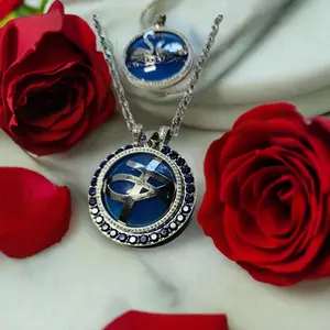 INTERCHANGEABL STERLING SILVER BLUE AGATE AND LAB GROWN SAPPHIRE SET