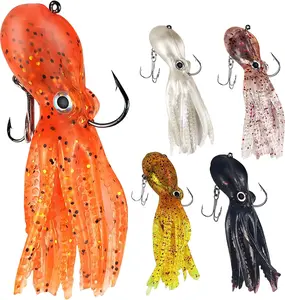 Octopus Swimbait Soft Fishing Lure with Skirt Tail, Lingcod Rockfish Jigs for Saltwater  Fishing, 5 count/Pack