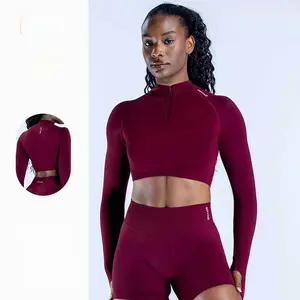 DFYNE short half-zip long-sleeve fitness running yoga top, breathable and stretchy casual yoga wear, suitable for women