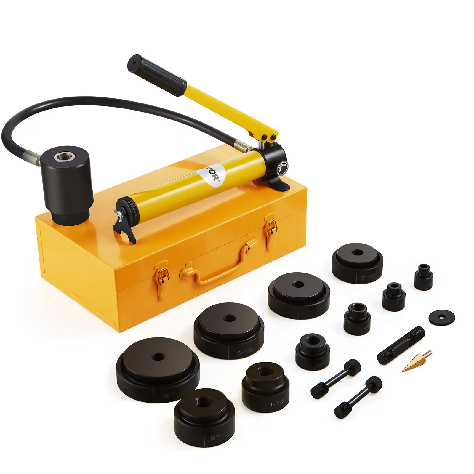 VEVOR Hydraulic Knockout Punch Kit, 15 Ton 1/2" to 4" Conduit Hole Cutter Set, KO Tool Kits with Puncher 10 Piece, Metal Sheet Driver Tools, For Alumi