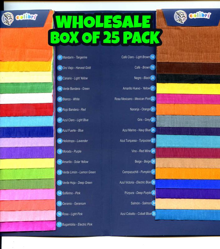 Colibri Crepe Paper Box 25 Pack - 25 Different Vibrant Colors - Ideal for Crafts, Paper Flowers and Piñatas