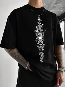 Men's Regular Fit Tattoo Print Short Sleeve Graphic Tee, Street Fashion Casual Round Neck T-shirt for Daily Wear, Menswear for Summer, Top