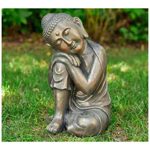 Glitzhome 18" MGO Faux Bronze Resting Buddha Garden statue