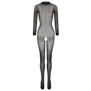 Women's Sexy Underwear,Sexy Bodystocking for Women Lingerie Bodysuit High Elastic Sheer Body Stocking Catsuit Classic Crew Neck, Slit Design Body Stockings - Black Body Stockings Womenswear Clothes