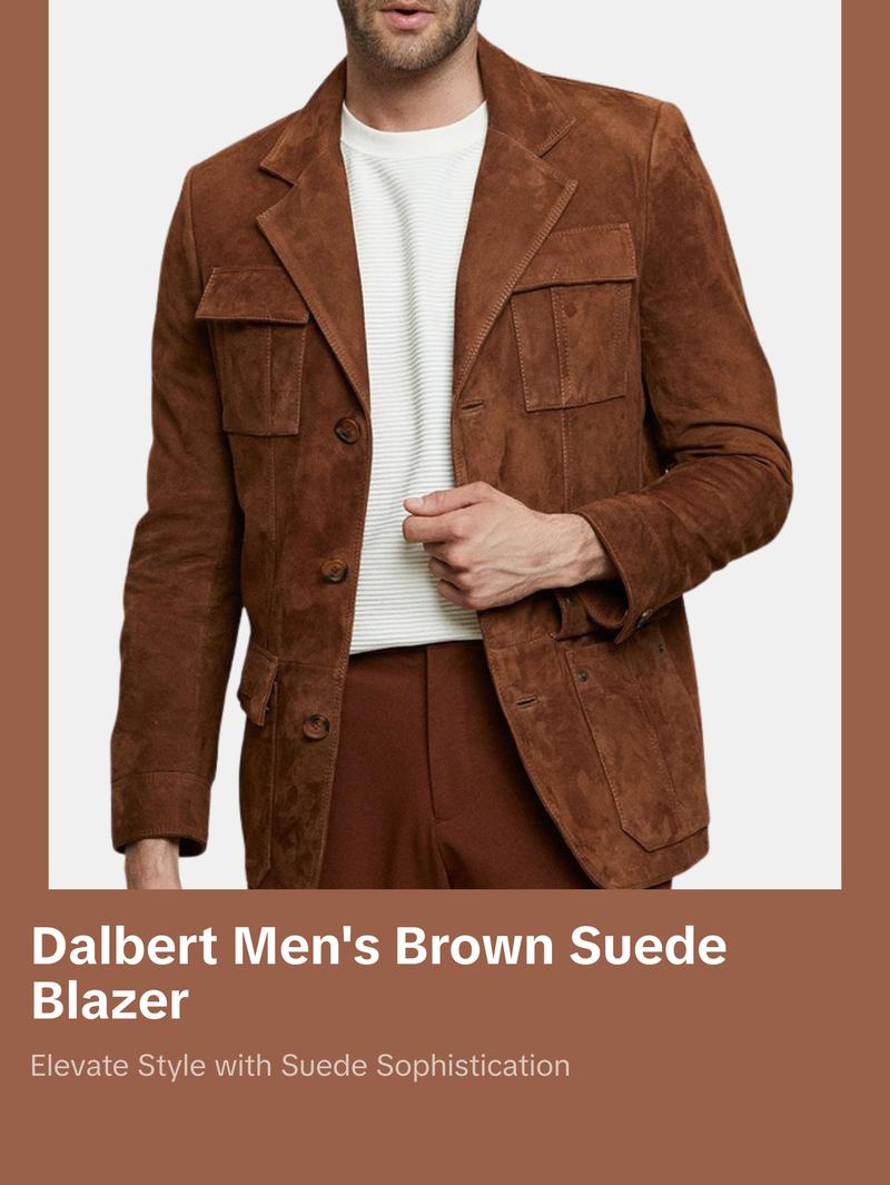 Dalbert Men's Brown Suede Leather Blazer