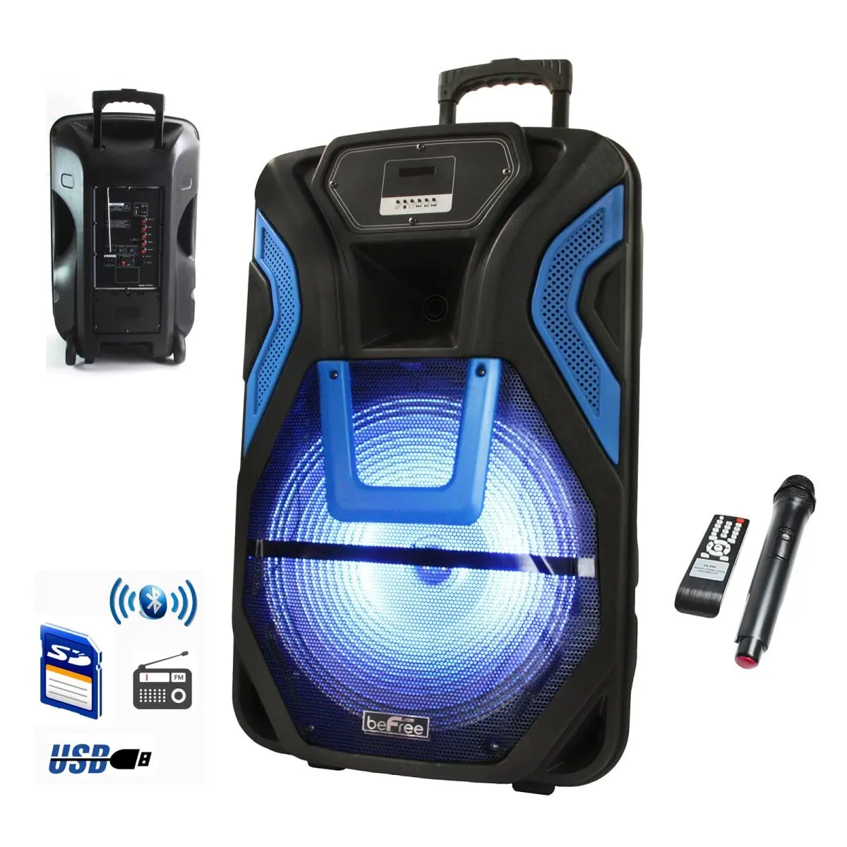 212 MAIN 15 in. Portable Rechargeable Bluetooth PA Speaker System with AUX Jack, SD Card Slot, FM Radio, USB Port, Remote Control & MP3 Compatibility