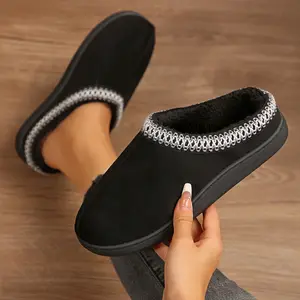 Women's Thick Platform Snow Boots Winter , Outdoor, Increased Height, Thermal Lined, Leather & Fluffy Combination, Rounded Toe,  Fluffyry Shoes For Women