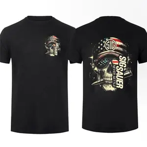 Sig Sauer American Skull Flag 2 Sided T-Shirt, Unisex Short Sleeve Casual 100% Cotton, Top Menswear, Tactical Gear, Gun Lover, Shirt for Men & Women, Unisex Casual Outfit, Casual Summer Style Novelty Graphic T Shirt funny tshirt Undershirts Tees Casual