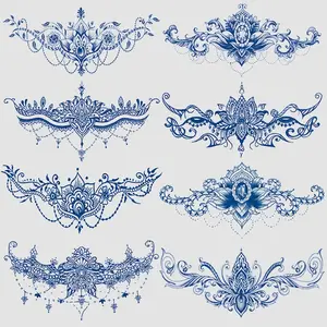 8 Piece Temporary Tattoo Stickers, Large Floral & Diamond Lace Designs, Realistic Sexy Neck Abdomen Fake Tattoos, Suitable for Women