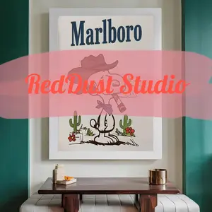 [SALE UP TO 30% + FREE SHIP + NO FRAME] Retro Cowboy SN Print, Vintage Comic Aesthetic, Marlboro Style Poster, Western Dog Wall Art, Home Decor