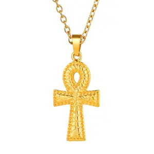 U7 Ankh Cross Necklace Egypt Ankh Charm  Pendant Necklace African Egyptian Minimalist Jewelry Mythology Vintage Key to Life