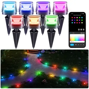 SummerVibes 50ft Smart RGBCW LED Pathway Lights 15-Pack Mothersdaygift IP67 Waterproof for Yard Patio Party Decor Compatible with Alexa Google Assistant