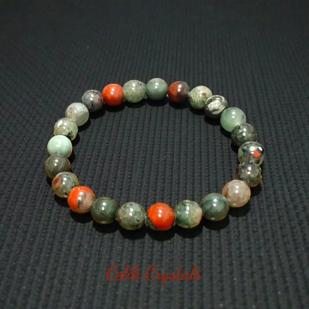 African Bloodstone Bracelet 8mm Beads - Energy Grounding & Protection Unisex, Crystals And Healing Stones, Natural