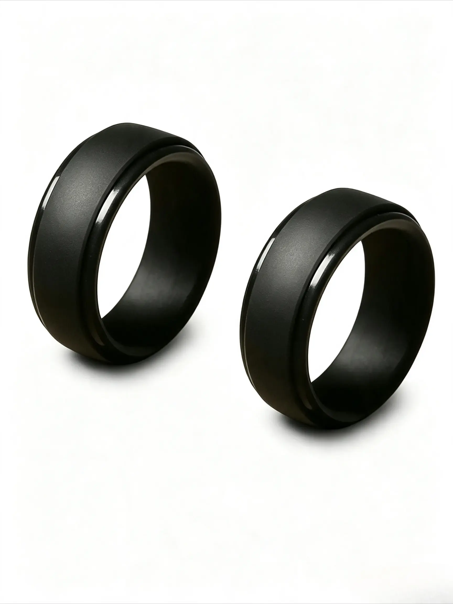 2Pcs Men Solid Groove Silicone Wedding Band, Comfort Fit Flexible Rubber Promise Ring, Breathable Sport Outdoor Workout Replacement Wedding Jewelry, Sizes 7-14, Ideal Gift for Him
