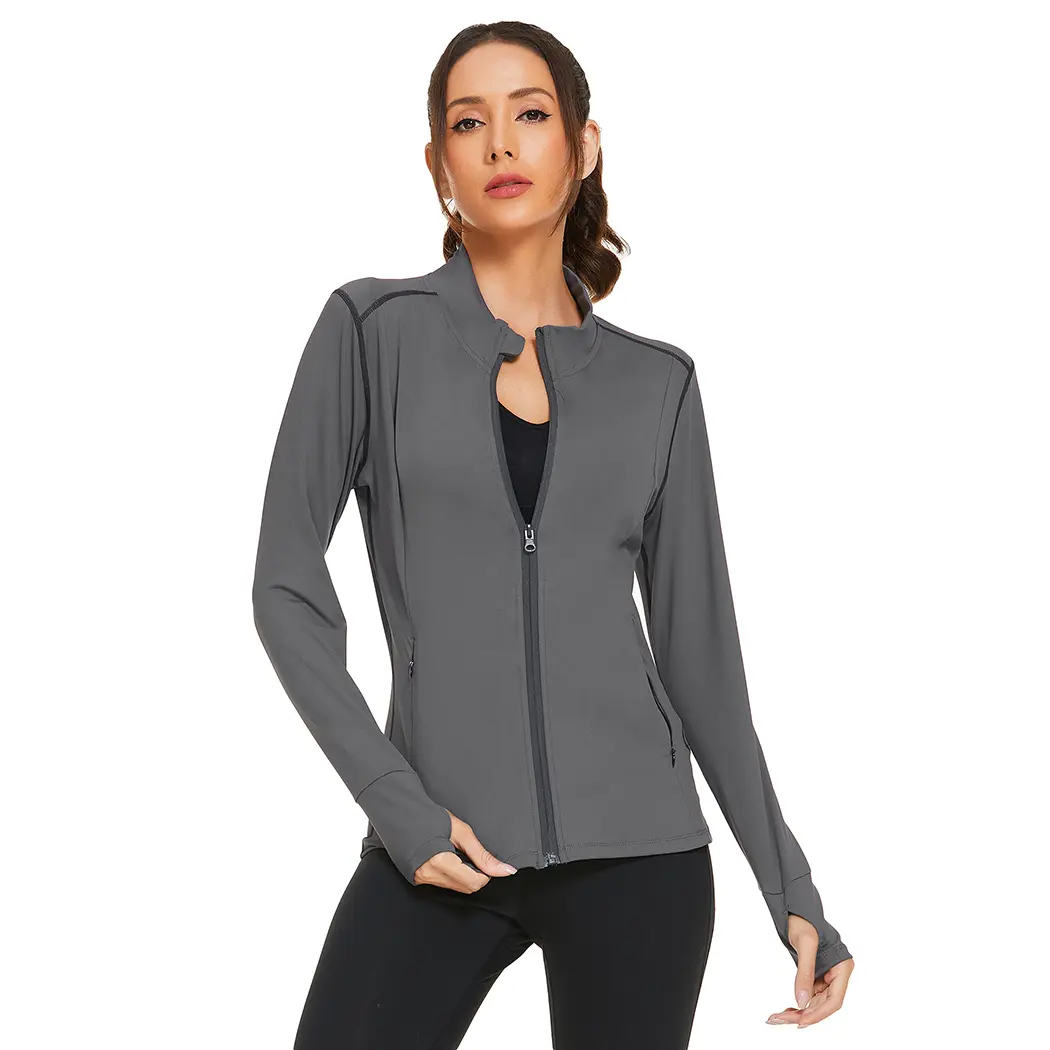PINSPARK Women's Full-Zip Athletic Outerwear - Lightweight Long Training Fitted Long Sleeve Shirt, Sweat-Wicking Breathable Flexible Biking Jacket for Running, Yoga sohochic