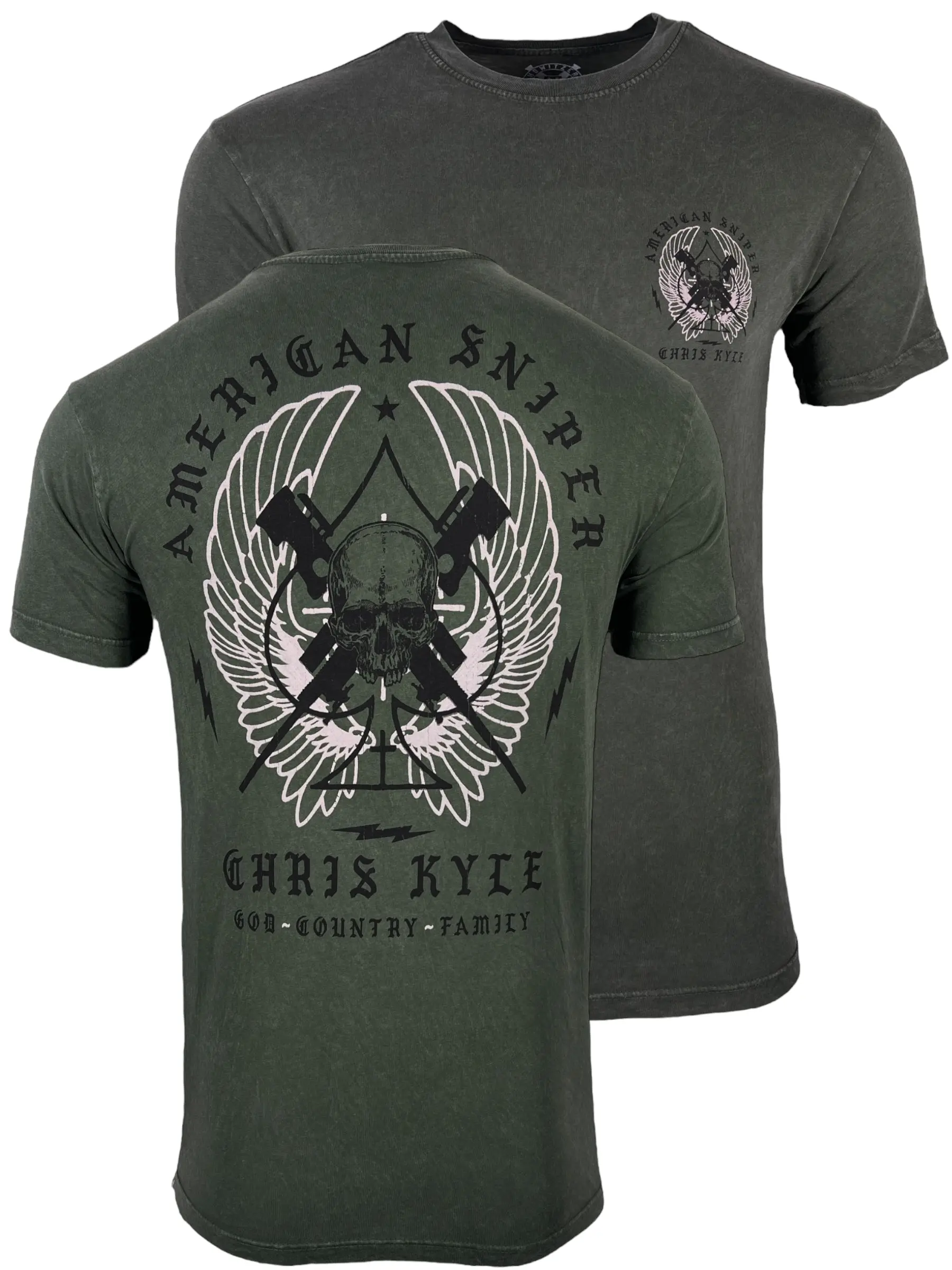 Howitzer Men's Chris Kyle Spade T-Shirt - Menswear, Original Hand Drawn Art, Casual Fine Cotton Jersey, Crew Neck, Short Sleeve, Double Needle Hem, Long Lasting Durability, Patriotic Graphic Top, Charity Support, Firefighters & Veterans Focused, All Seaso