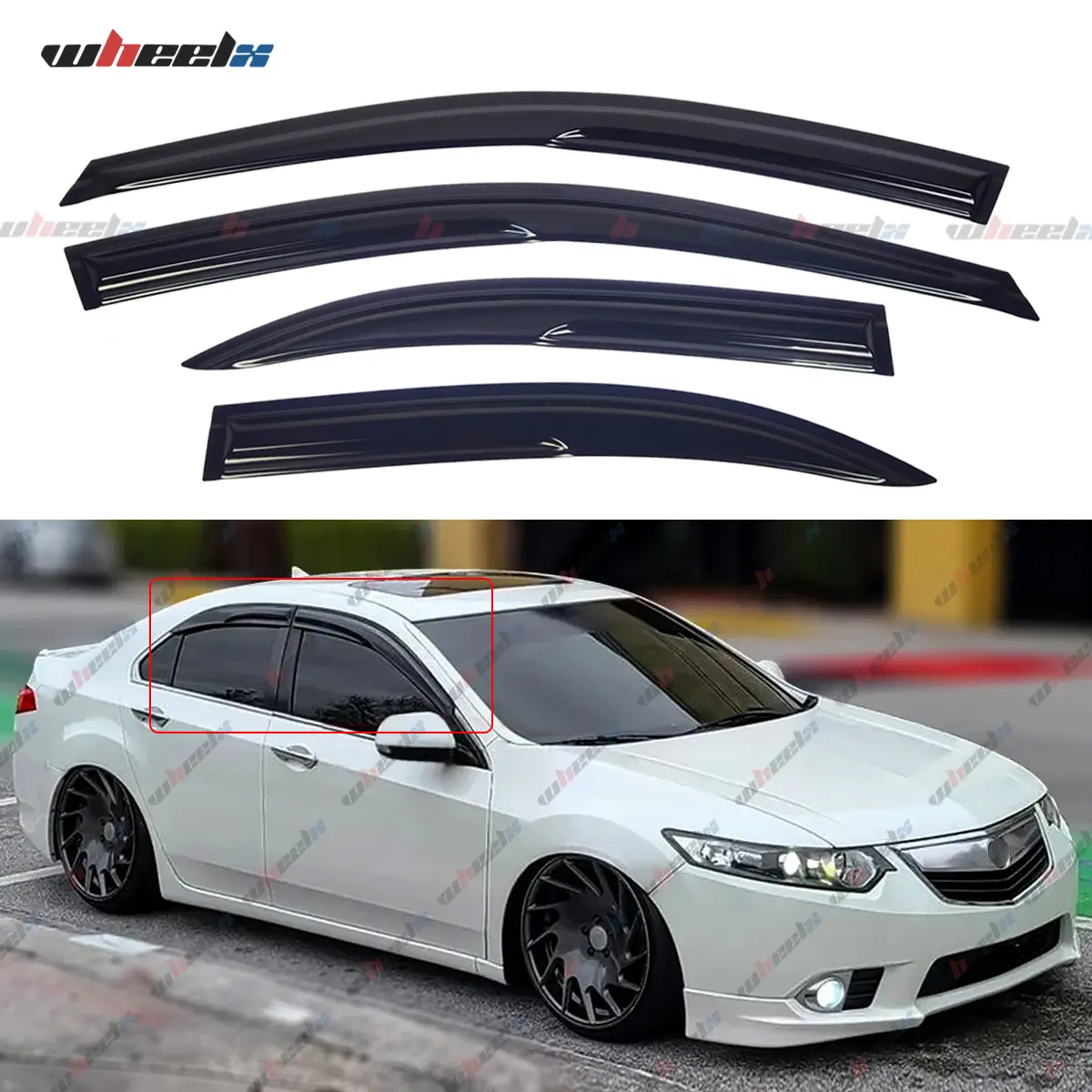 2009-2014 – Acura TSX CU2 Sedan – Tape-On Window Visors - Dark UV Rays Visors , Rain Guards, Vent Deflectors, Car Exterior Accessories