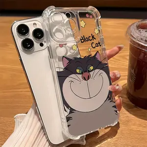New Cartoon Lucifer Cat Protective Phone Case for iPhone 16 15 14 13 12 11 Pro Max X XR XS Max 8 7 Plus, Anti-Drop Transparent Soft Back Cover