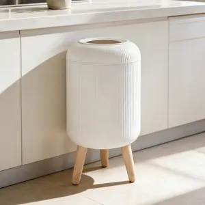 10L Round Home Trash Can, 1 Count Solid Color Trash Can with Lid, Push Type Plastic Trash Can for Kitchen, Bathroom, Office